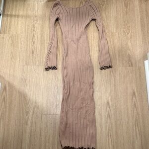 Elegant Tan Ribbed Knit Dress